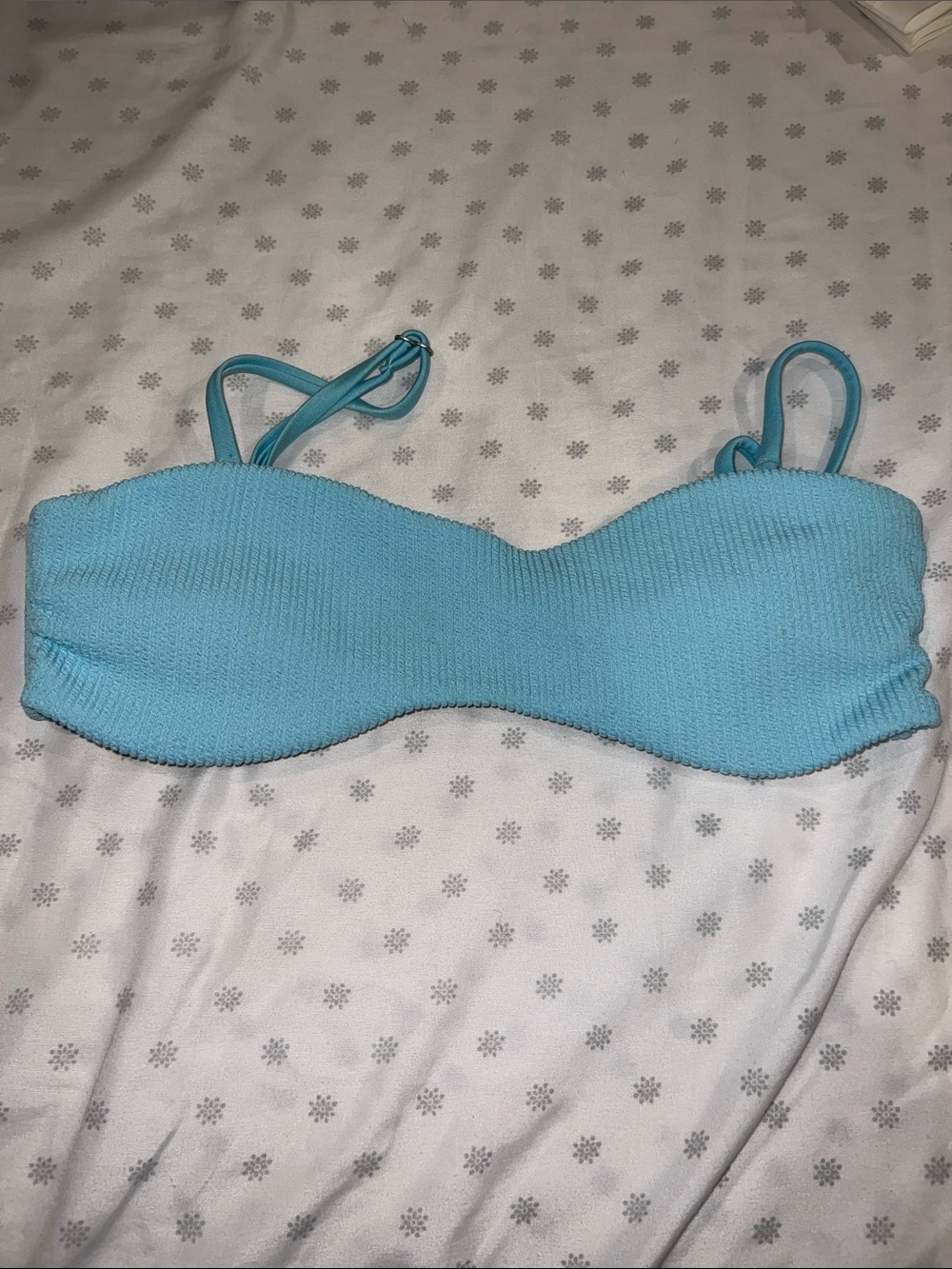 Light Blue Textured Bandeau Bikini Top